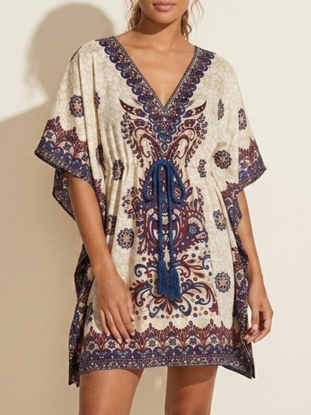 VTG Ornate Medallion Empire Waist Kaftan Tunic M/L | Noughties Boho Indie Sleaze - Picture 1 of 7